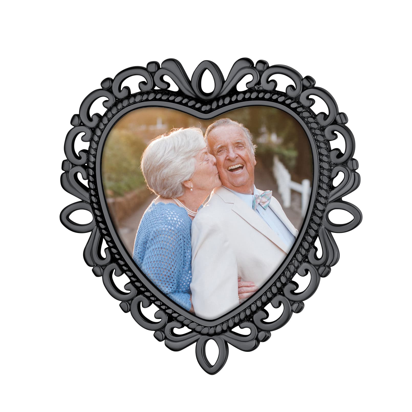 Personalized Heart Photo Brooch Pins for Wedding Black