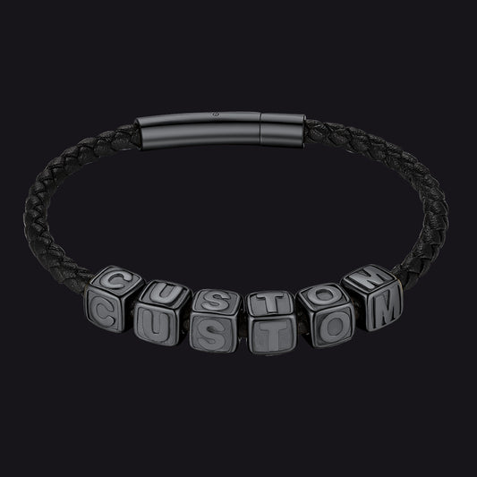 Personalized beaded braided rope bracelet for men blackimg