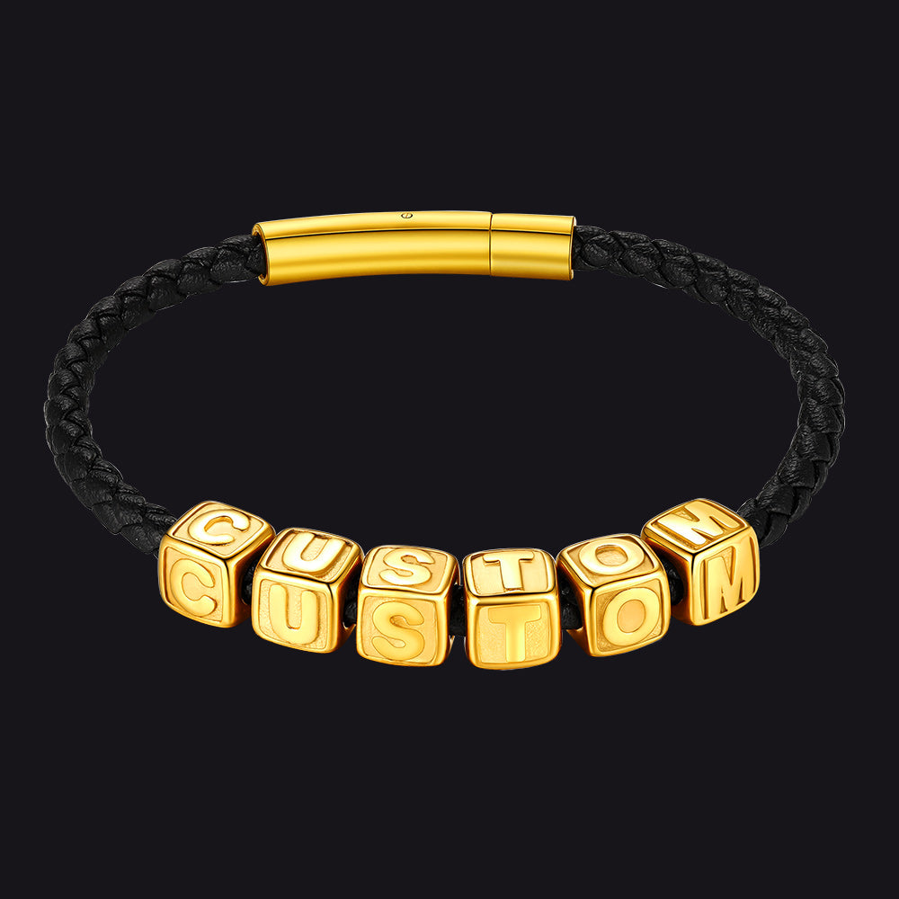 Personalized beaded braided rope bracelet for men gold