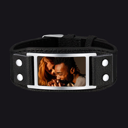 FaithHeart Personalized Picture Leather Bracelet Wristband for Men FaithHeart