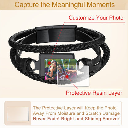 FatihHeart Personalized Picture Black Leather Bracelet for Men FaithHeart