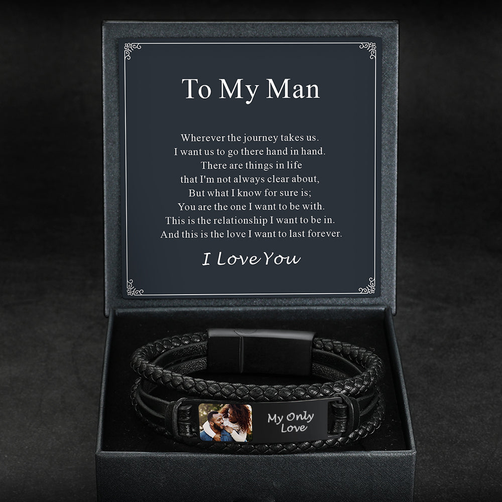 Personalized leather bracelet with picture engraving for men