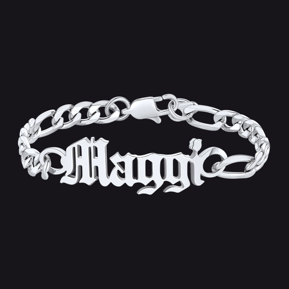 Engraved name 6MM Figaro chain bracelet for men