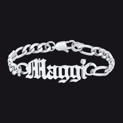 Engraved name 6MM Figaro chain bracelet for men