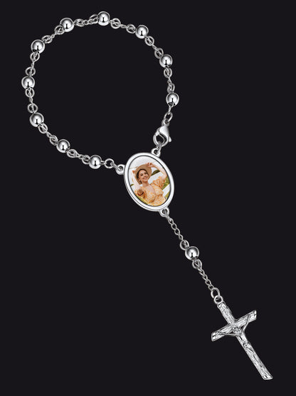 Custom Picture Rosary Beads Bracelets with Cross for Women Men