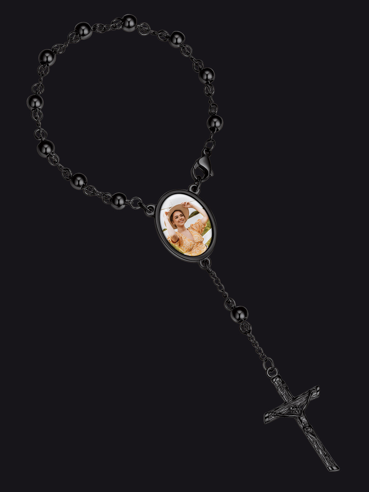  Black Custom Picture Rosary Beads Bracelets with Cross for Women Men