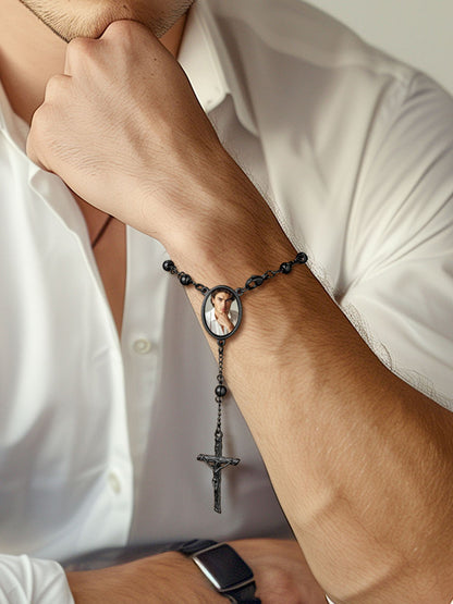 Custom Picture Rosary Beads Bracelets with Cross for Women Men