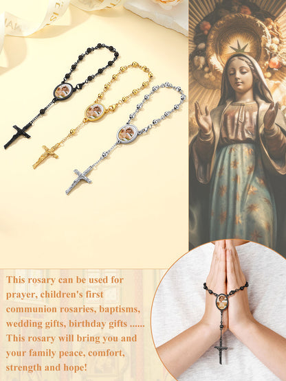 Custom Picture Rosary Beads Bracelets with Cross for Women Men