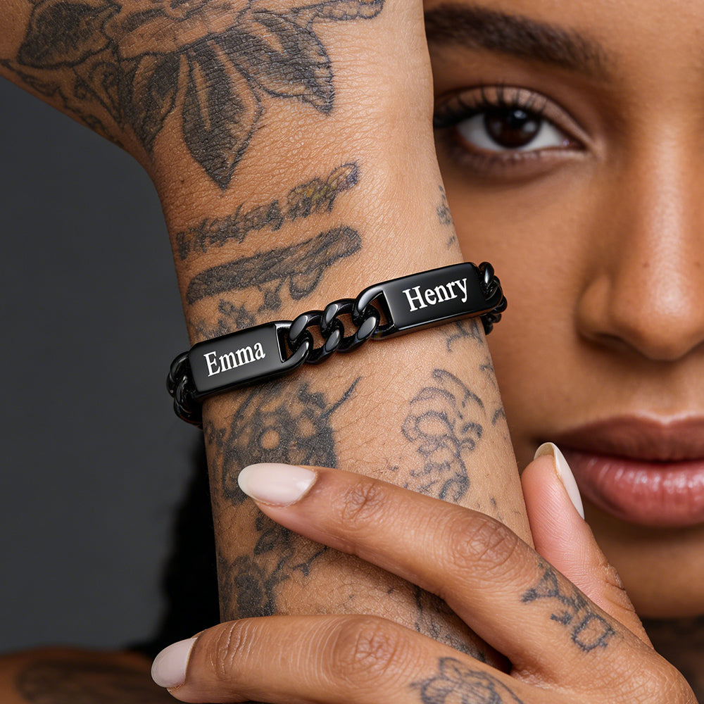  Customized Engraved Name Cuban Chain Bracelet for Men