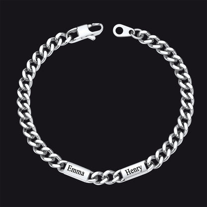 Steel / 2 Names / 5MM Customized Engraved Name Cuban Chain Bracelet for Men