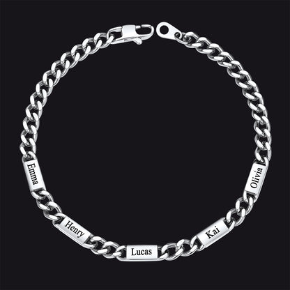 Steel / 5 Names / 5MM Customized Engraved Name Cuban Chain Bracelet for Men