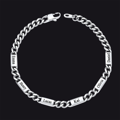 Steel / 6 Names / 5MM Customized Engraved Name Cuban Chain Bracelet for Men