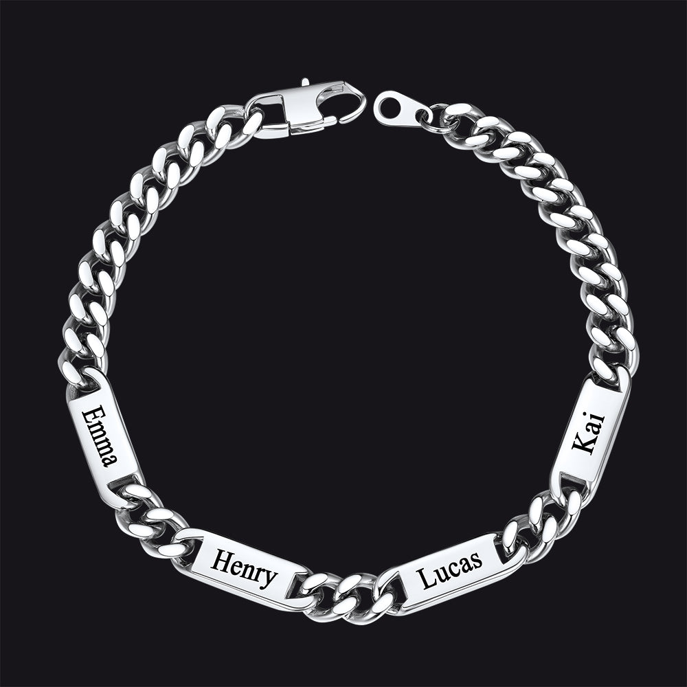 Steel 7mm custom Cuban chain bracelet with 4 names