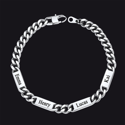 Steel 7mm custom Cuban chain bracelet with 4 names