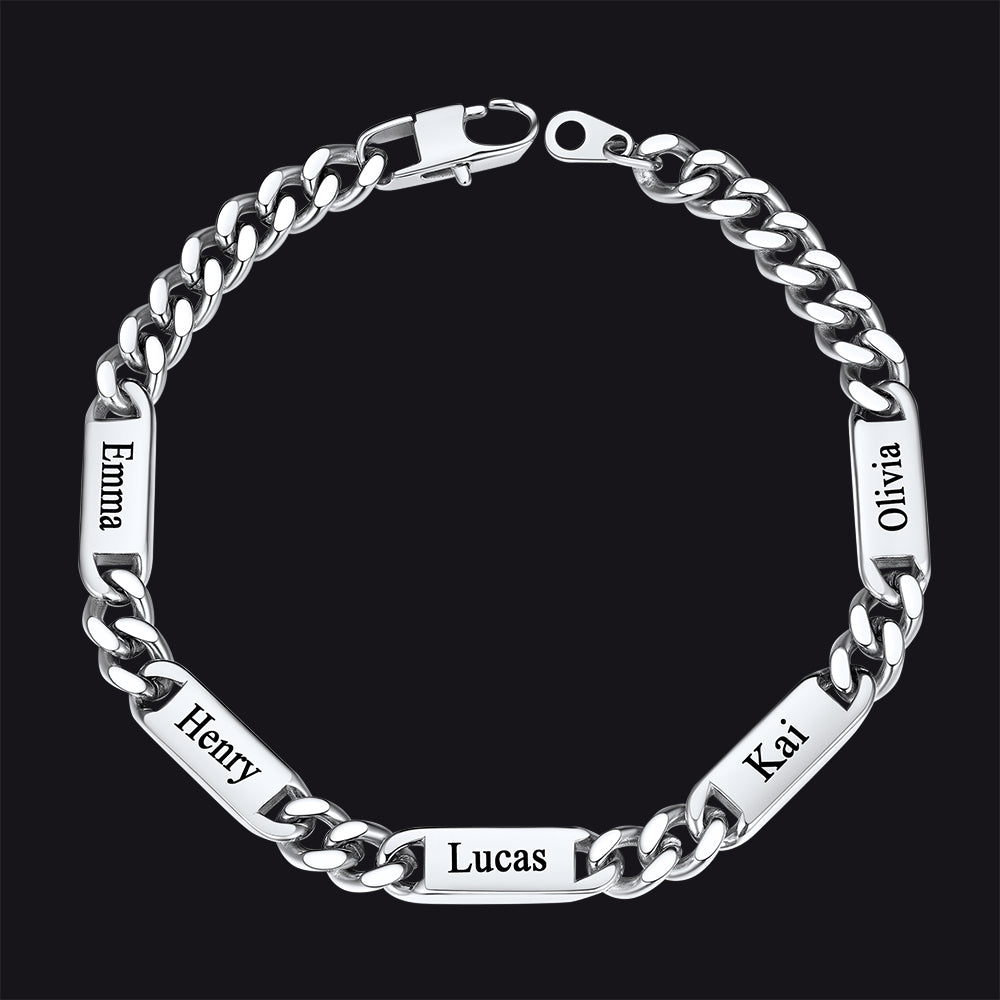 Steel 7mm custom Cuban chain bracelet with 5 names