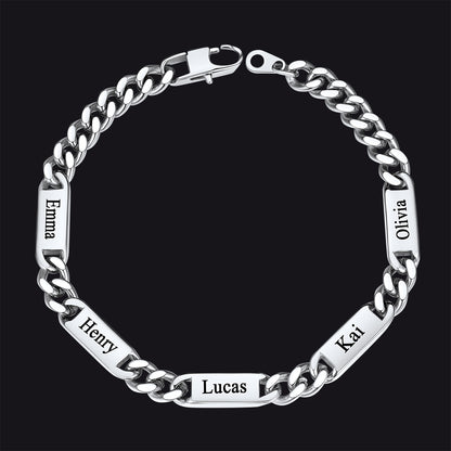 Steel 7mm custom Cuban chain bracelet with 5 names