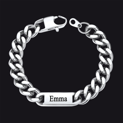 Steel / 1 Name / 9MM Customized Engraved Name Cuban Chain Bracelet for Men