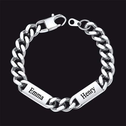 Steel / 2 Names / 9MM Customized Engraved Name Cuban Chain Bracelet for Men