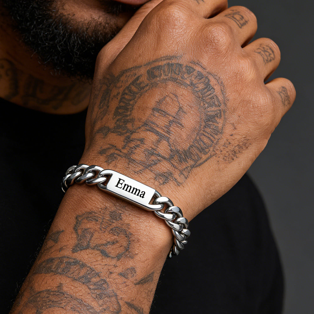  Customized Engraved Name Cuban Chain Bracelet for Men