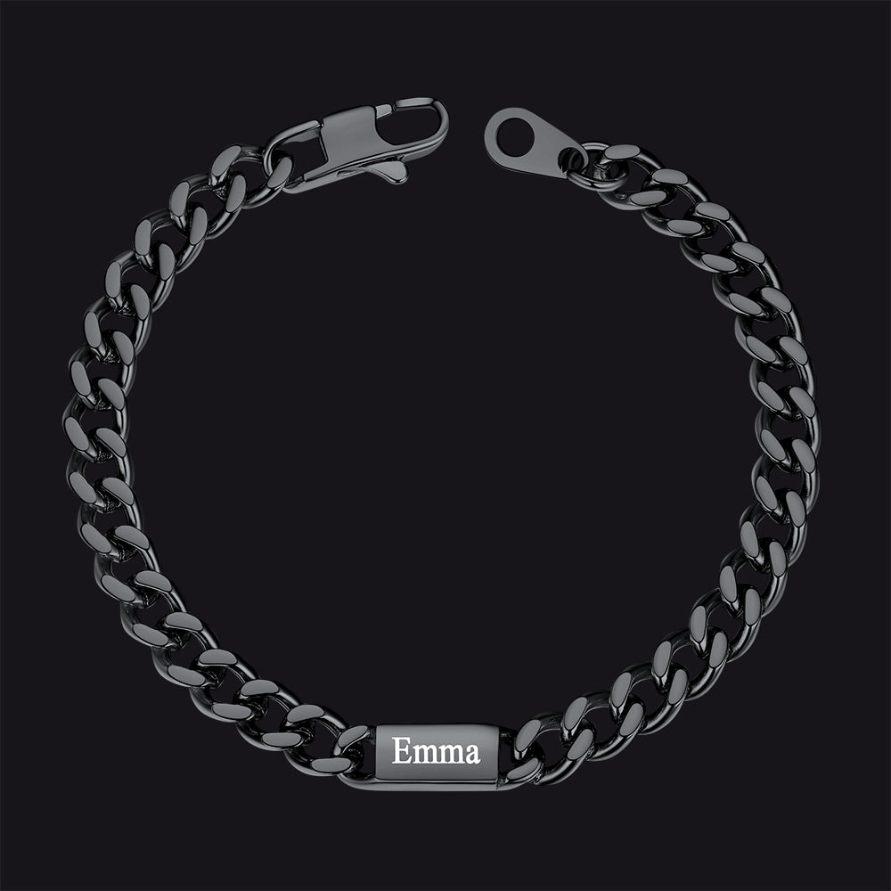 Black / 1 Name / 5MM Customized Engraved Name Cuban Chain Bracelet for Men