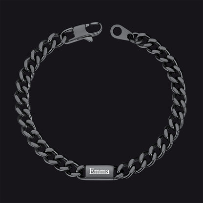 Black / 1 Name / 5MM Customized Engraved Name Cuban Chain Bracelet for Men