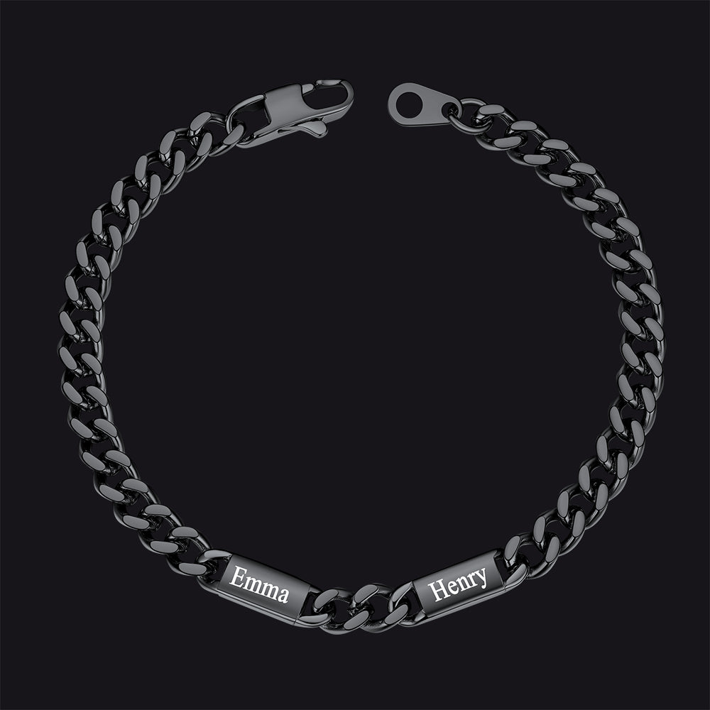 Black / 2 Names / 5MM Customized Engraved Name Cuban Chain Bracelet for Men