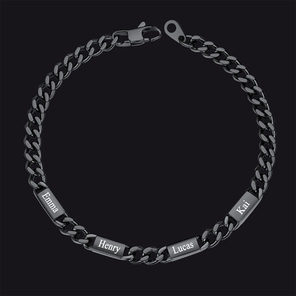 Black / 4 Names / 5MM Customized Engraved Name Cuban Chain Bracelet for Men