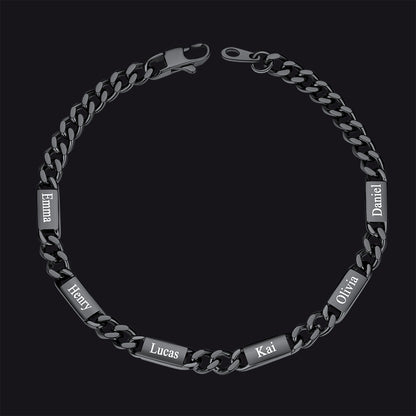 Black / 6 Names / 5MM Customized Engraved Name Cuban Chain Bracelet for Men