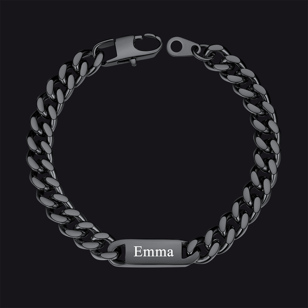 Black 7mm custom Cuban chain bracelet with 1 names