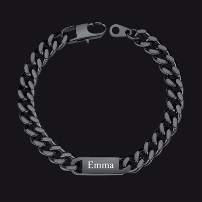 Black 7mm custom Cuban chain bracelet with 1 names