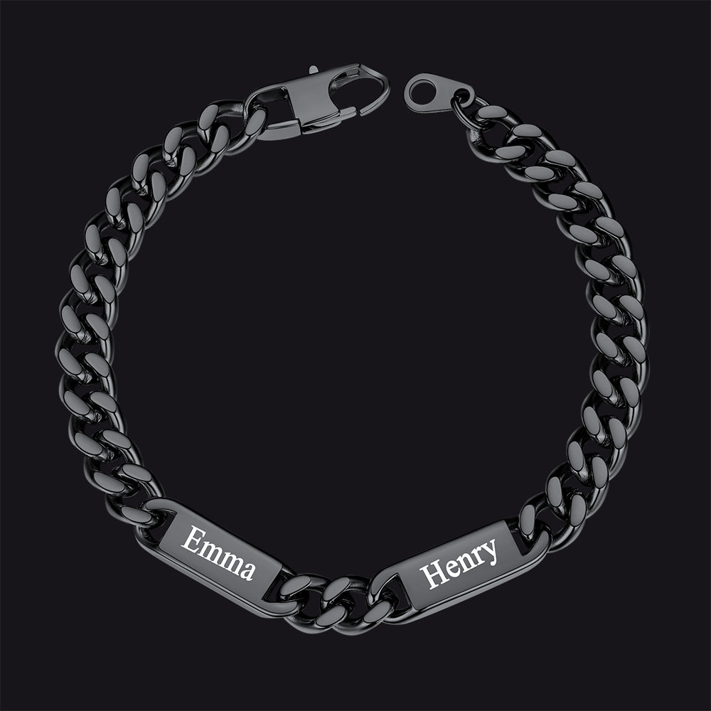 Black 7mm custom Cuban chain bracelet with 2 names