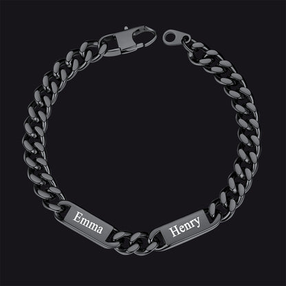 Black 7mm custom Cuban chain bracelet with 2 names