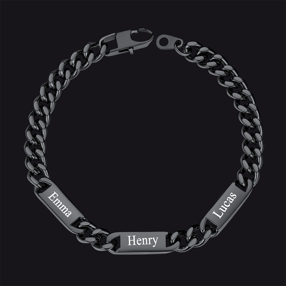 Black 7mm custom Cuban chain bracelet with 3 names