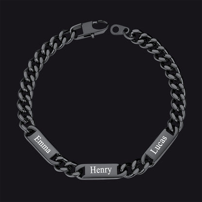 Black 7mm custom Cuban chain bracelet with 3 names