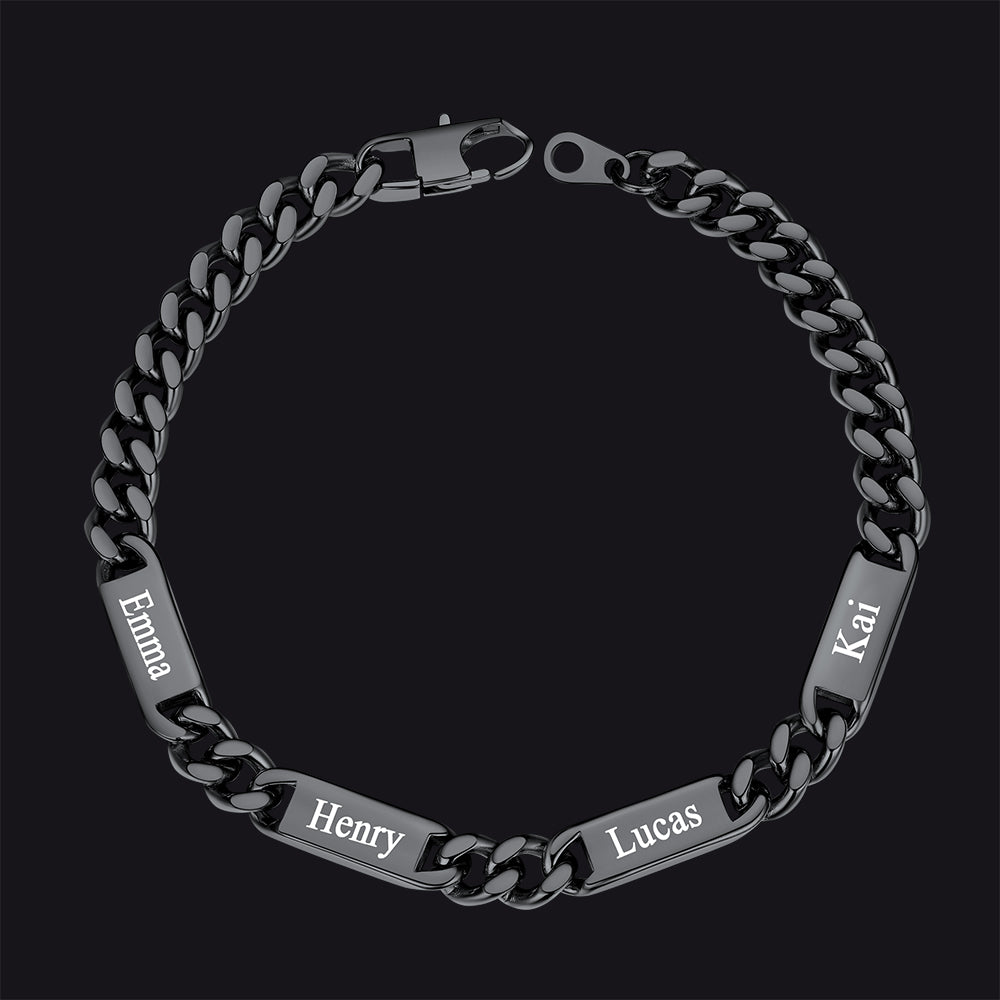 Black 7mm custom Cuban chain bracelet with 4 names