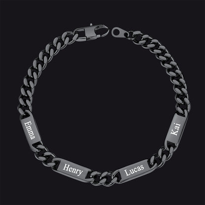 Black 7mm custom Cuban chain bracelet with 4 names