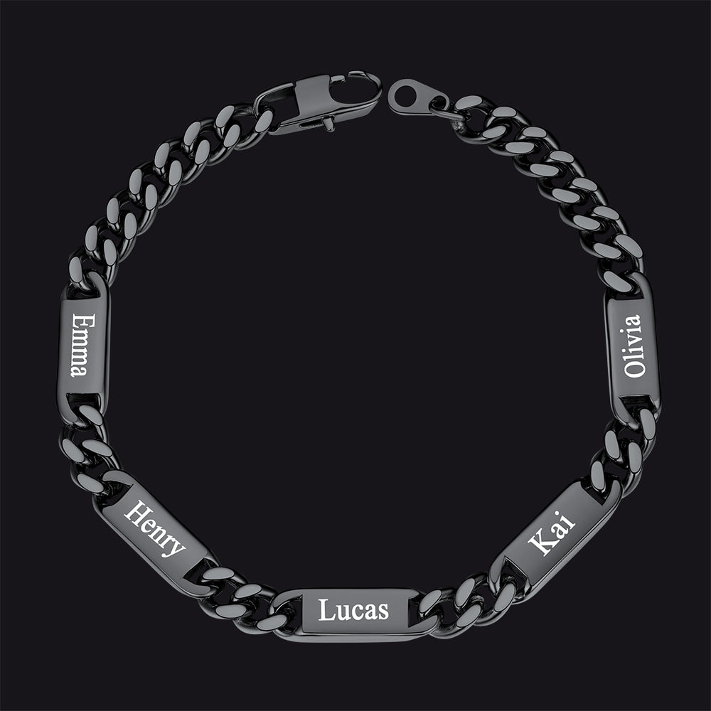 Black 7mm custom Cuban chain bracelet with 5 names
