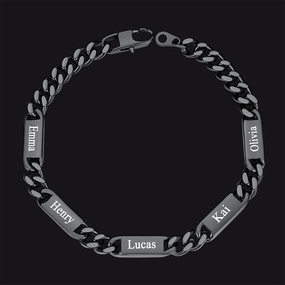 Black 7mm custom Cuban chain bracelet with 5 names