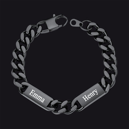 Black / 2 Names / 9MM Customized Engraved Name Cuban Chain Bracelet for Men