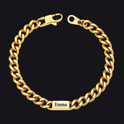 Gold / 1 Name / 5MM Customized Engraved Name Cuban Chain Bracelet for Men