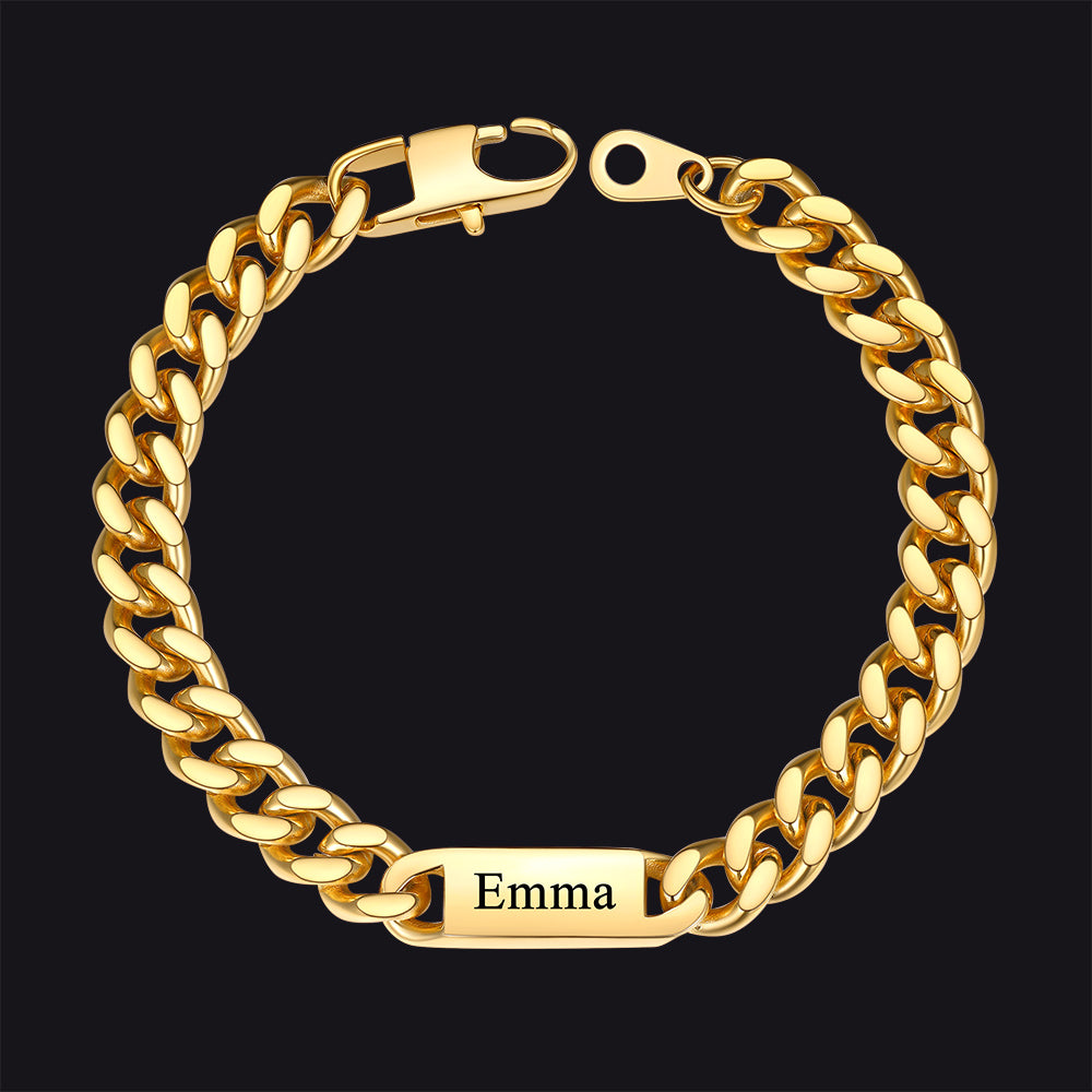 Gold 7mm custom Cuban chain bracelet with 1 names