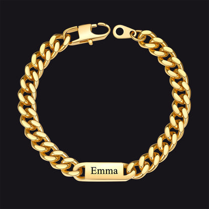 Gold 7mm custom Cuban chain bracelet with 1 names
