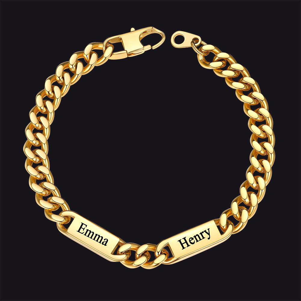 Gold 7mm custom Cuban chain bracelet with 2 names