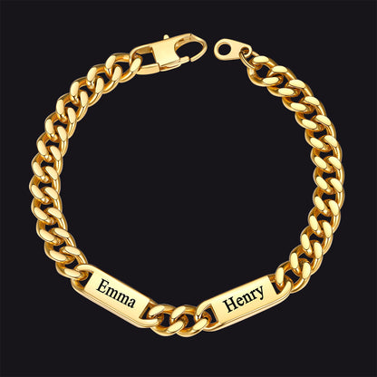 Gold 7mm custom Cuban chain bracelet with 2 names