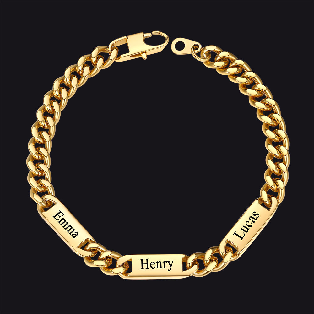 Gold 7mm custom Cuban chain bracelet with 3 names