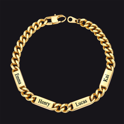 Gold 7mm custom Cuban chain bracelet with 4 names