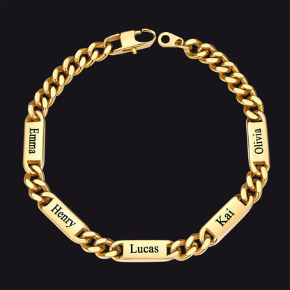 Gold 7mm custom Cuban chain bracelet with 5 names