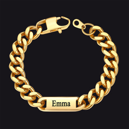Gold / 1 Name / 9MM Customized Engraved Name Cuban Chain Bracelet for Men