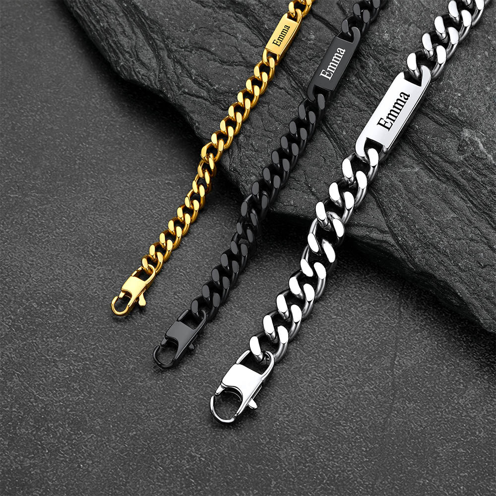  Customized Engraved Name Cuban Chain Bracelet for Men