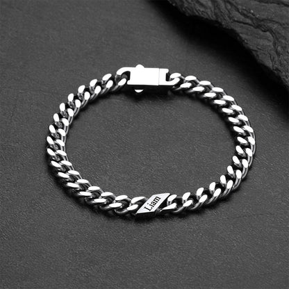 Silver Custom Engraved Name Cuban Chain Bracelet for Men 7/9/12mm Width